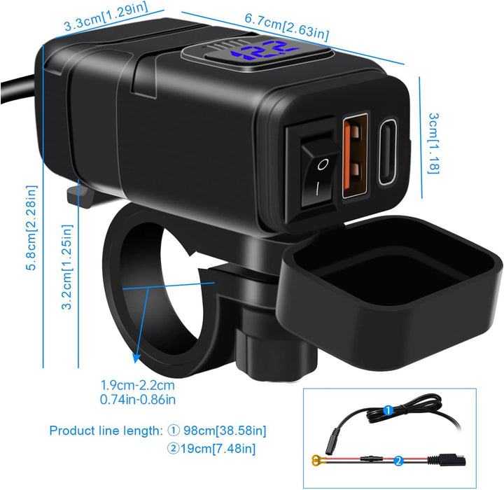 12V USB Steckdose Auto Ladegerät mit Schalter, Auto USB Ladegerät KFZ QC3.0 PD Type C mit Switch, KF