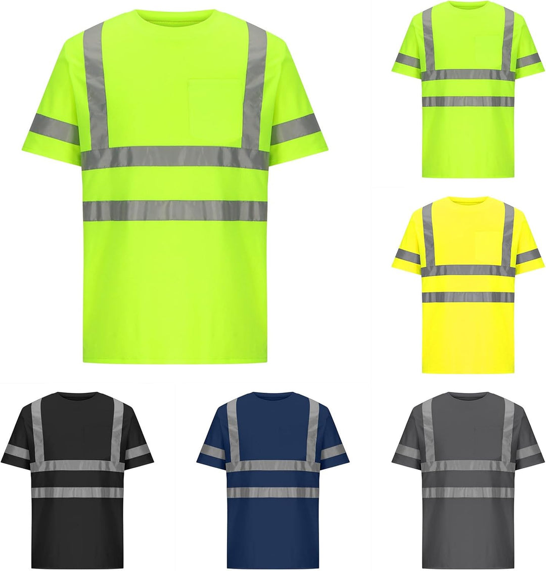 Herren Warnschutz T-Shirt Kurzarm Arbeitsshirt Arbeits Warnshirt Reflektierende Zonen Arbeitshemd Le