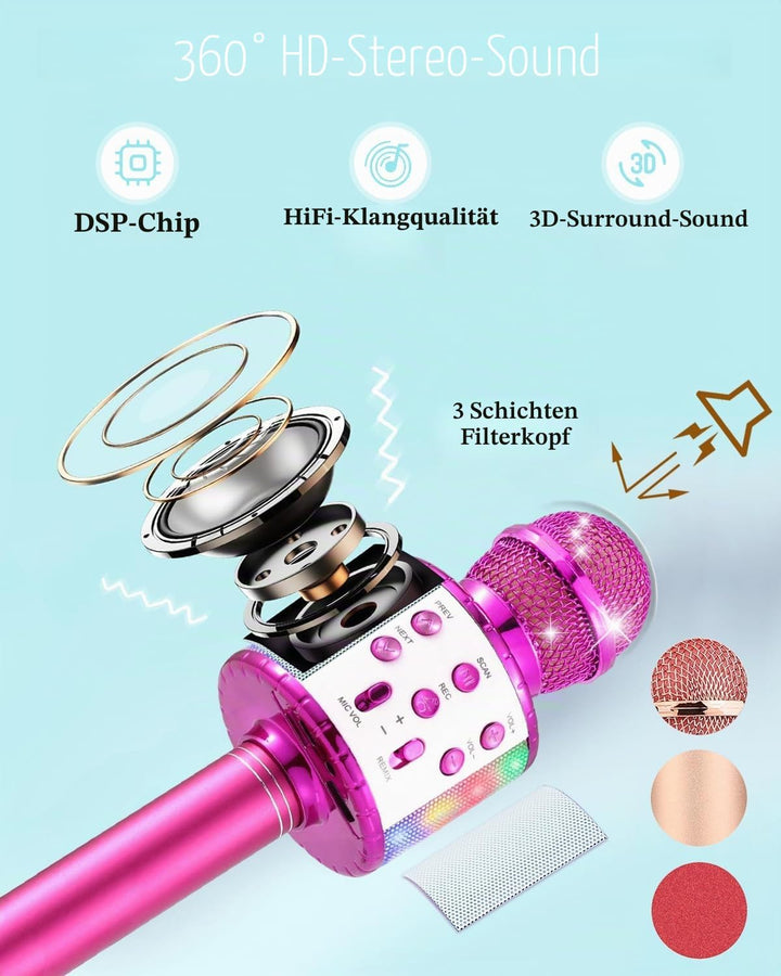 Drahtloses Bluetooth Mikrofon Karaoke Mit LED-Leuchten Tragbare Handheld Singen Karaoke Lautsprecher