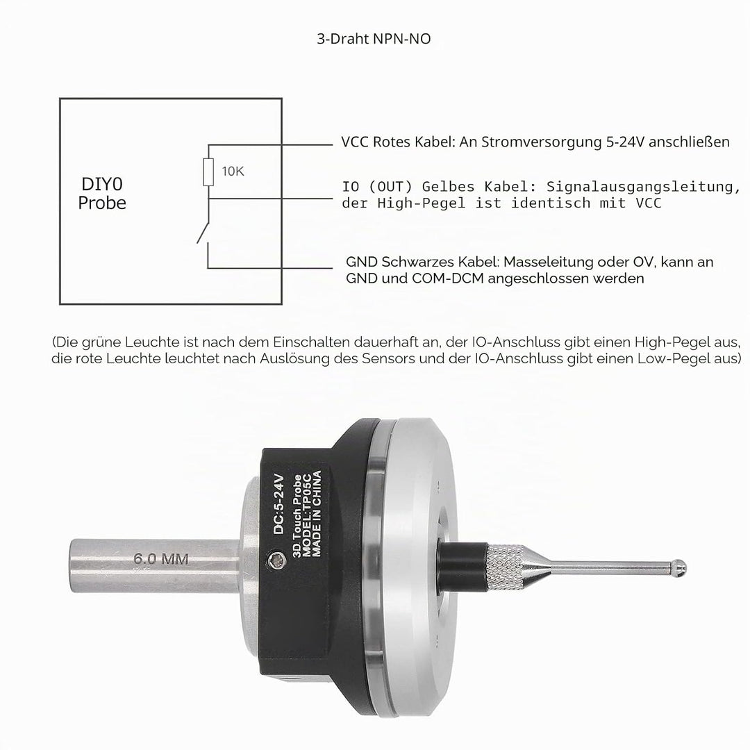 3D Kantensucher, XYZ Achsen Tastkopf Wasserdichtes 3D Edge Finder CNC, 3D Messsensor Kit mit 0,24 Zo