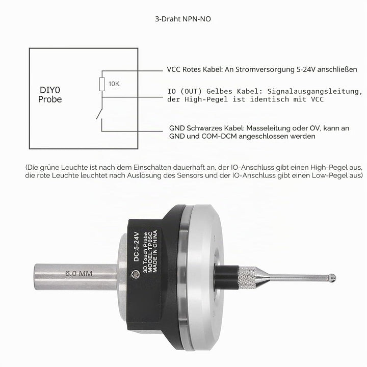 3D Kantensucher, XYZ Achsen Tastkopf Wasserdichtes 3D Edge Finder CNC, 3D Messsensor Kit mit 0,24 Zo