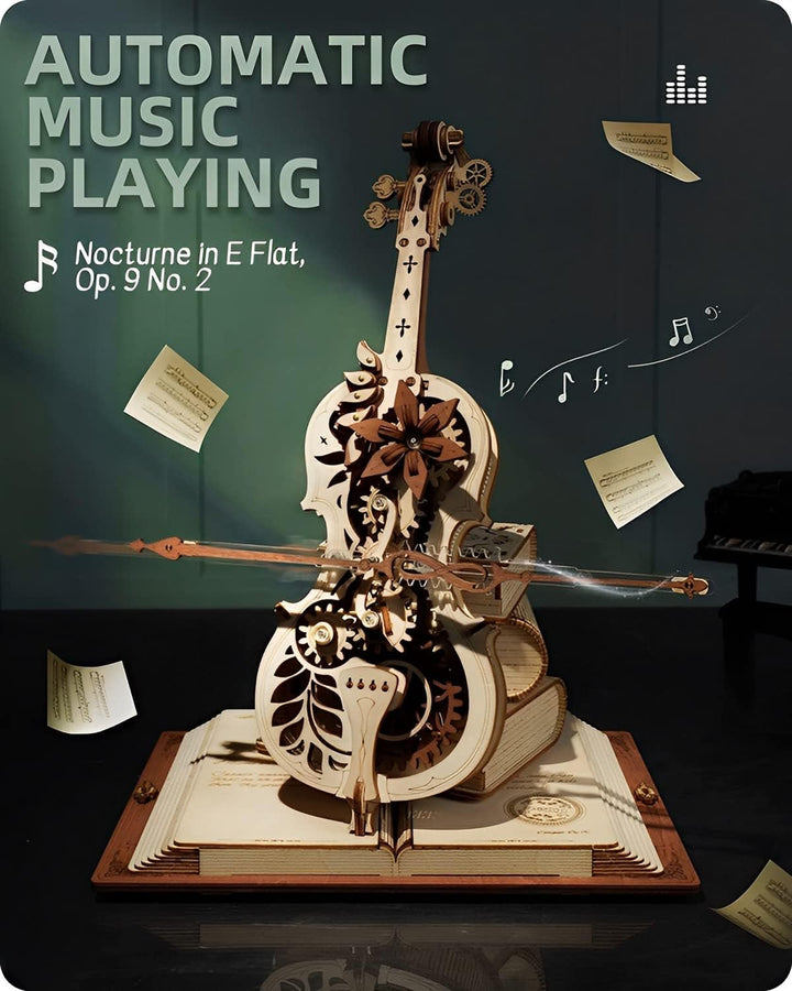ROKR Magic Cello Mechanische Spieluhr,3D Holzpuzzle Erwachsene,Schreibtischdekoration Geschenk für M
