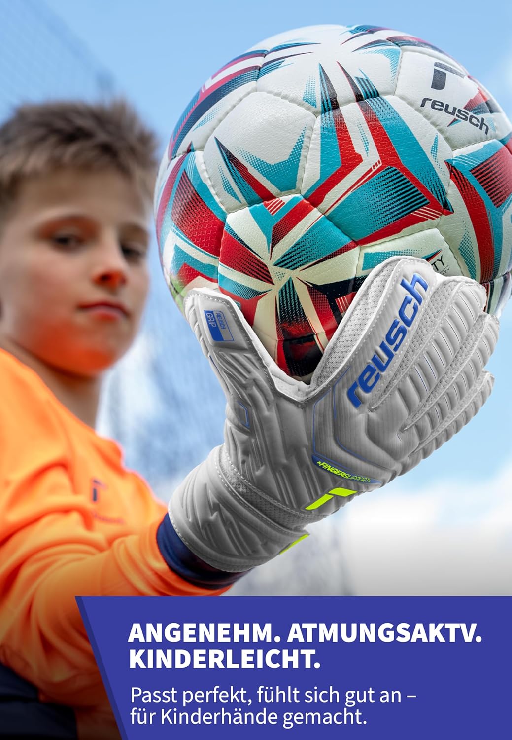 Reusch Jungen Attrakt Finger Support Junior Unisex Torwarthandschuhe mit Aussennaht Schnitt und Grip