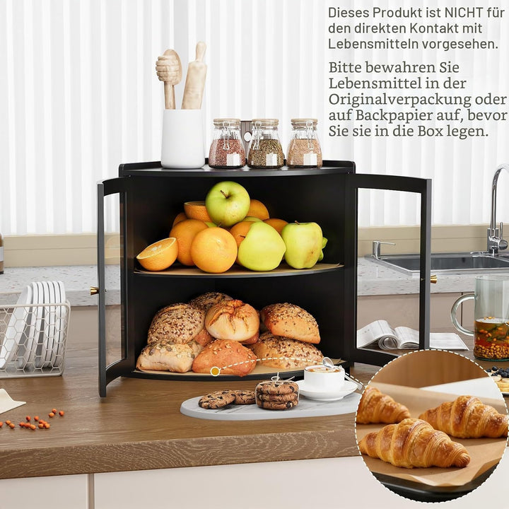 VEDECASA Bambus Eck-Brotkasten für die Küche Doppelstöckiger Brotkasten mit grossem Stauraum und tra