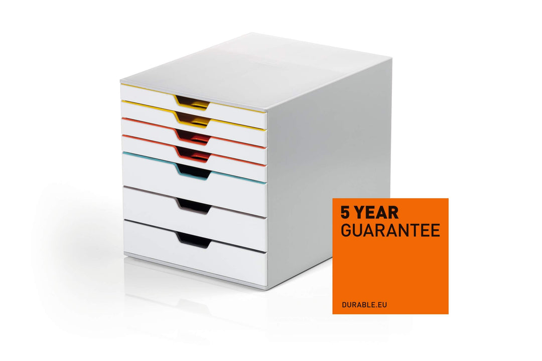 Durable Schubladenbox A4 (Varicolor Mix) 7 Fächer, mit Etiketten zur Beschriftung, mehrfarbig, 76272