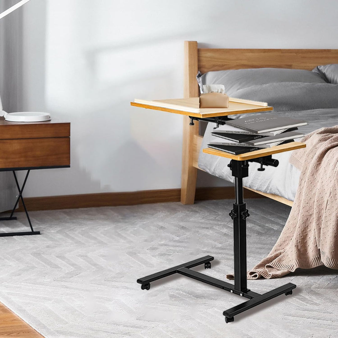 OHMG Betttisch mit Rollen, 2 Tabletts, für Sessel, verstellbar, mit einer Hand, Tisch mit Rollen, Fr