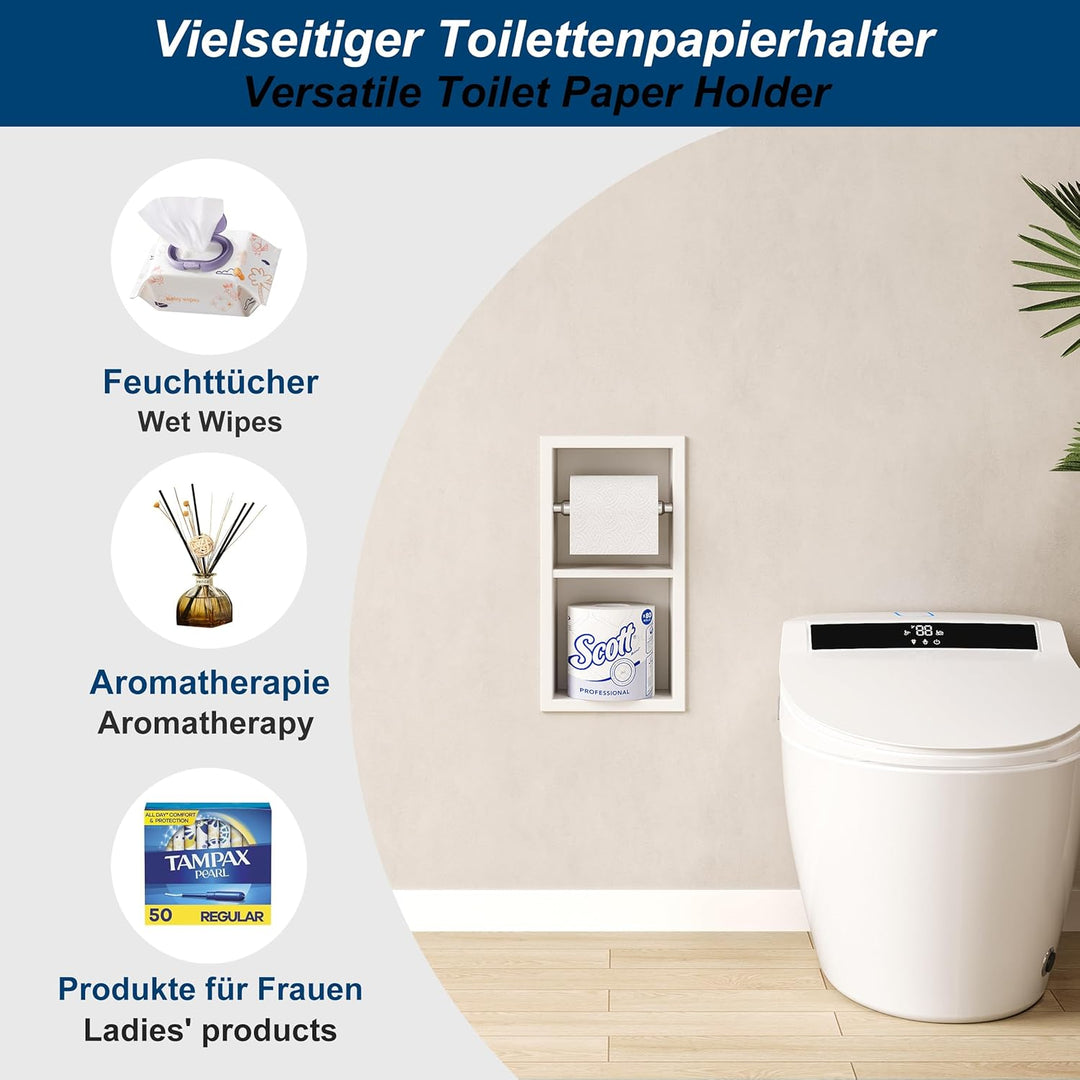 Neodrain Unterputz-Toilettenpapierhalter Edelstahl Wandnische mit Regal WC-Papierhalter Weiss Papier