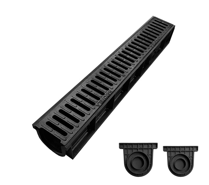 1m Entwässerungsrinne mit B125 Gussrost GJS - 1000 x 155 x 140 mm - Bodenrinne Ablaufrinne für Garag
