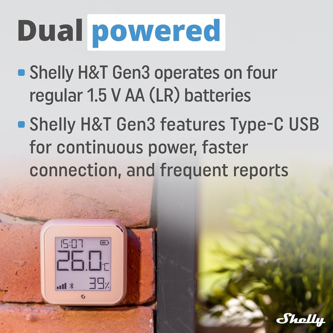 Shelly H&T Gen 3 Mocha | 2er Pack |Wi-Fi und Bluetooth Temperatur&Luftfeuchtigkeitssensor | Hausauto