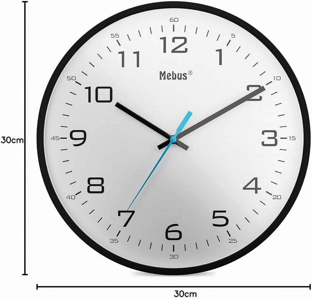 Mebus moderne Quarz-Wanduhr klassisches Design kräftige, grosse Ziffern 30cm Durchmesser / Farbe: Sc