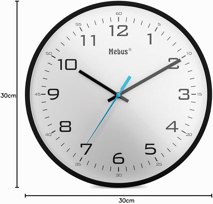 Mebus moderne Quarz-Wanduhr klassisches Design kräftige, grosse Ziffern 30cm Durchmesser / Farbe: Sc
