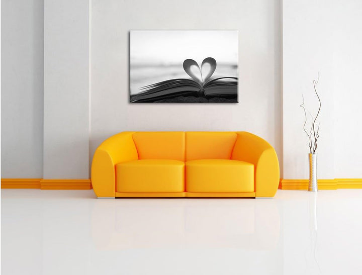 Pixxprint Herz aus Einer Buchseite / 100x70cm Leinwandbild bespannt auf Holzrahmen/Wandbild Kunstdru