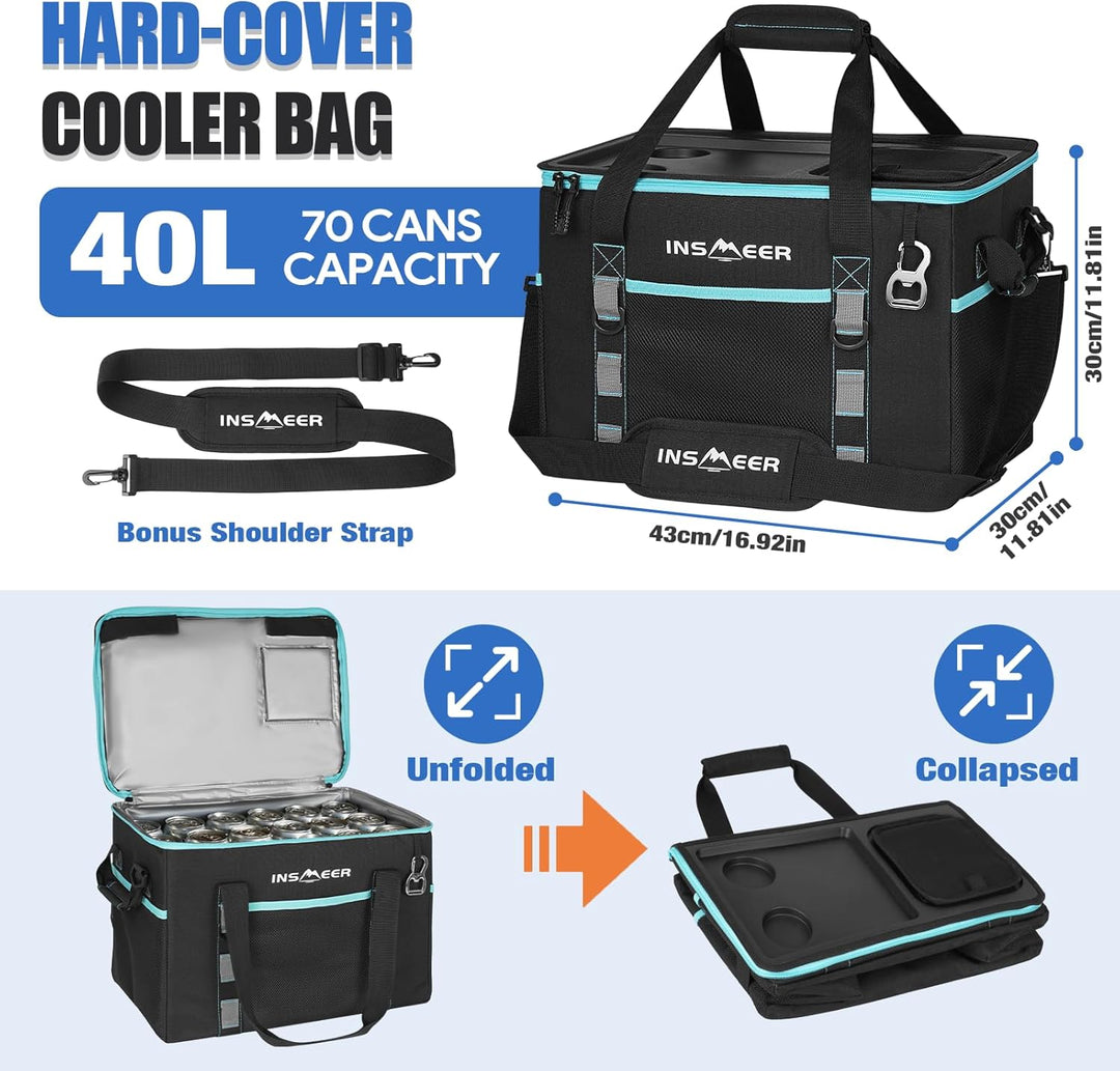 INSMEER Kühltasche Gross 40L, 60 Dosen Kühltasche Faltbar - XXL Kühltasche Isoliertasche Thermotasch