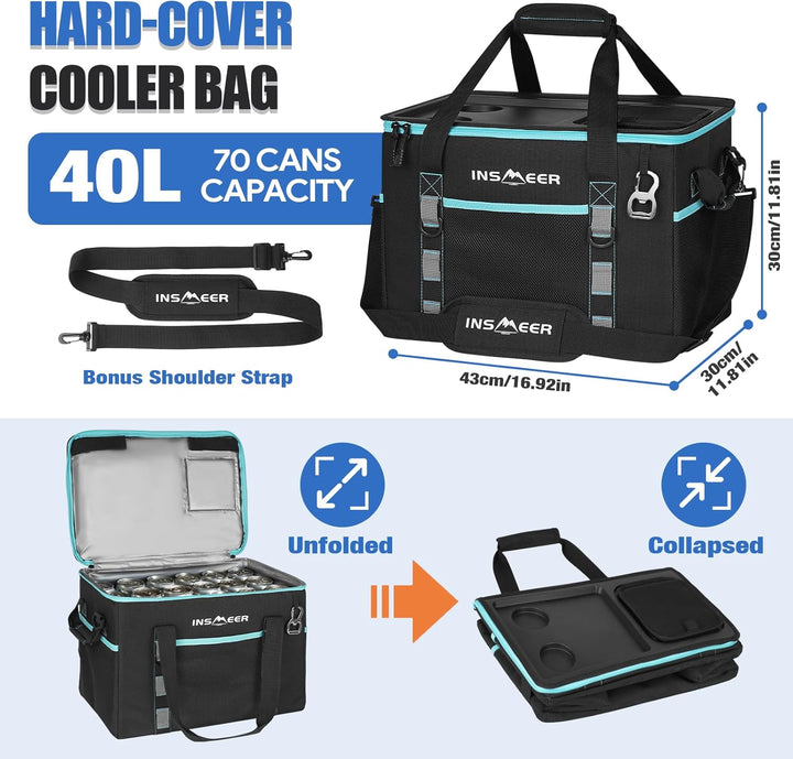 INSMEER Kühltasche Gross 40L, 60 Dosen Kühltasche Faltbar - XXL Kühltasche Isoliertasche Thermotasch