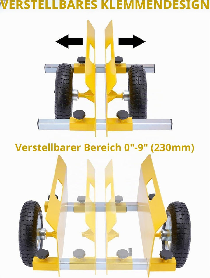 Plattenroller 300 kg Tragfähigkeit, Plattenwagen Klemmbacken 0-230 mm, Plattenklemmwagen mit 8 Zoll