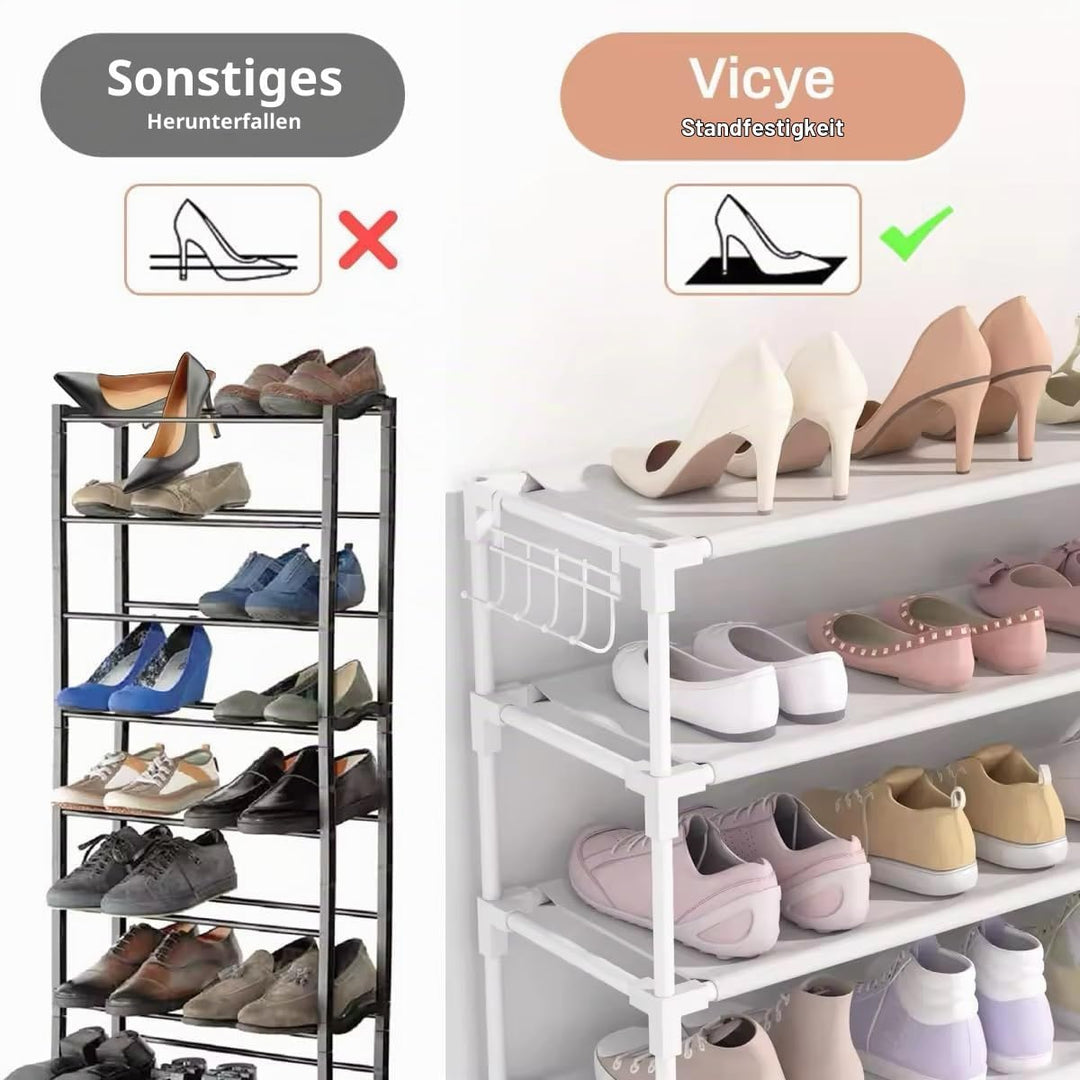 Schuhregal 10 Ebenen, Schuhschrank Metall für 50 Paar Schuhe, Schuhorganizer 155cm Hoch, Schuhaufbew