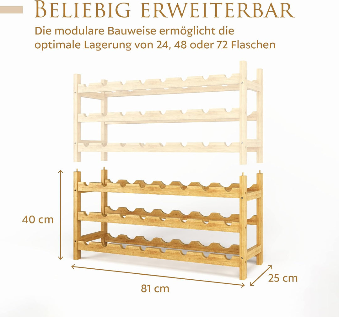 Weinregal Holz, 48 Flaschen, Flaschenregal Stapelbar, Getränkeregal, Weinregal Stapelbar, Flaschenau
