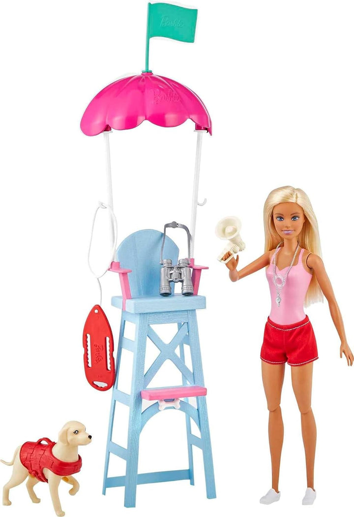 Barbie GTX69 - Rettungsschwimmerin-Spielset mit blonder Puppe und Zubehör, tolles Geschenk für Kinde