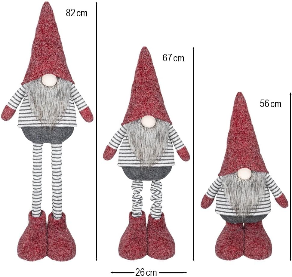 Ideen mit Herz | Deko-Wichtel mit Teleskopbeinen | Streifendesign | Masse: 26cm x 13cm x 56cm | Rot-