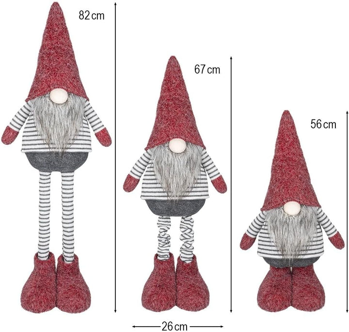 Ideen mit Herz | Deko-Wichtel mit Teleskopbeinen | Streifendesign | Masse: 26cm x 13cm x 56cm | Rot-