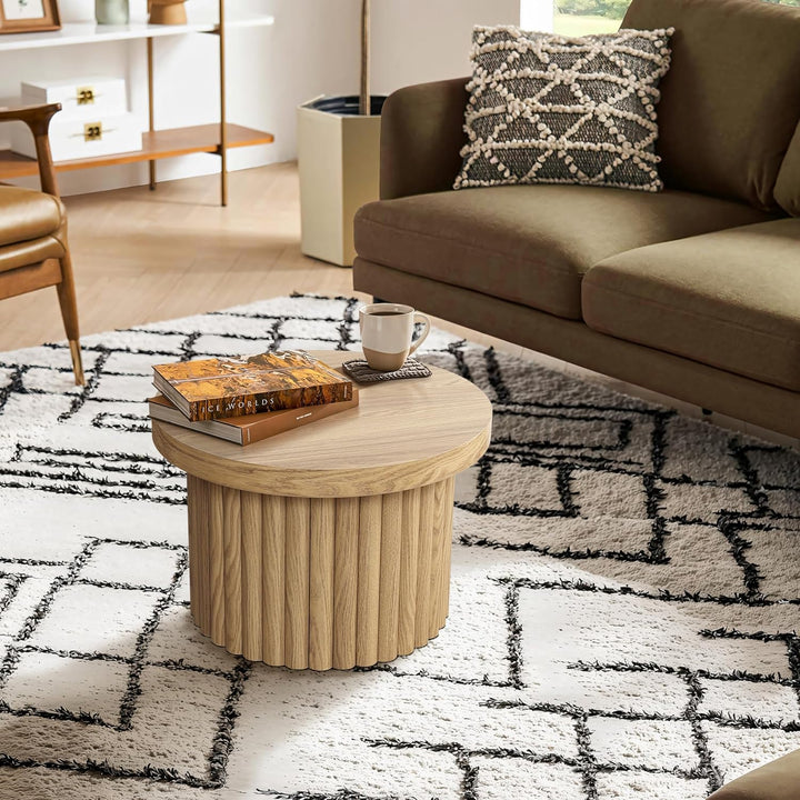 Hometopia Couchtisch rund, Moderner Wohnzimmertisch in Holz, Ø60 cm X H40 cm Kaffeetisch für Wohnzim