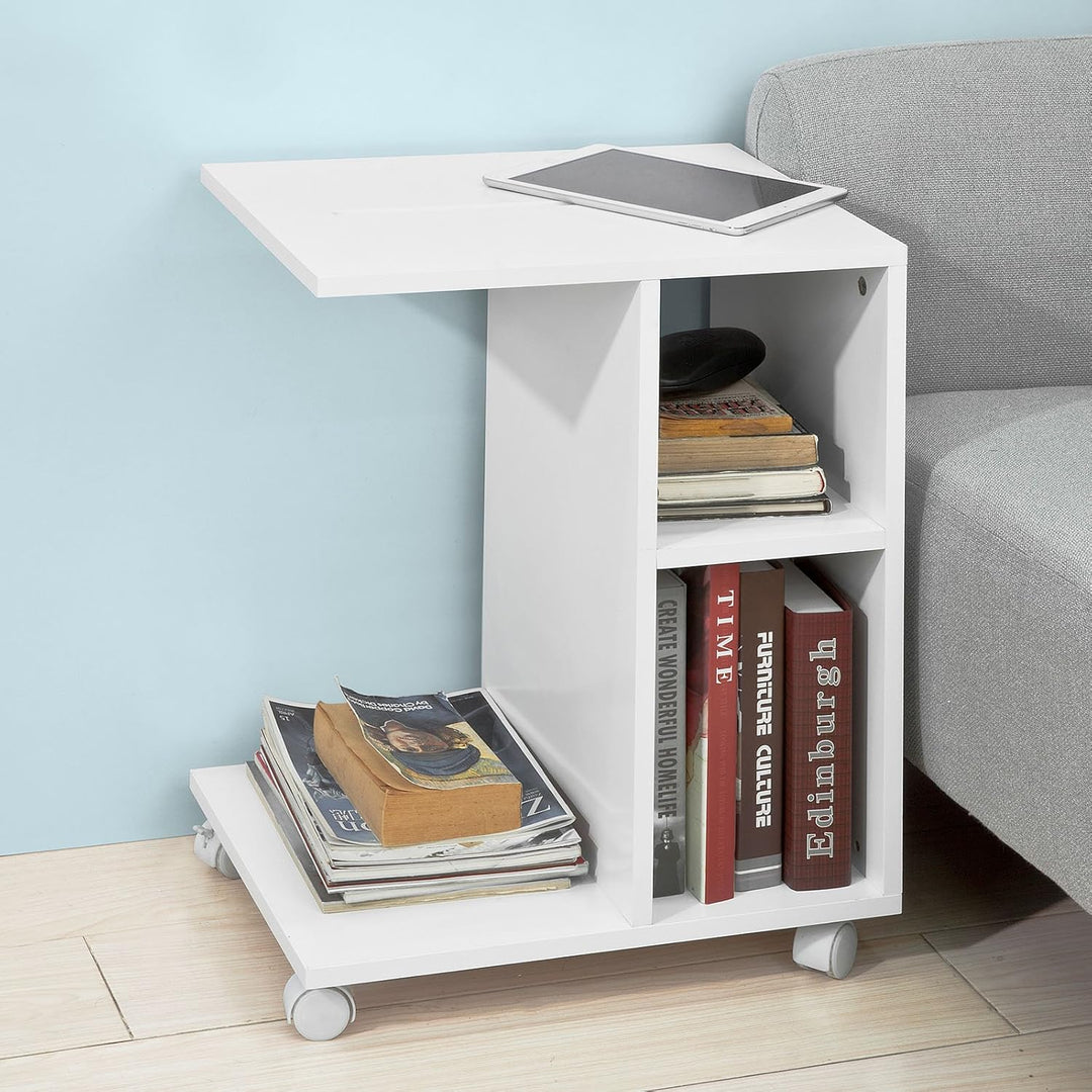 SoBuy® FBT48-W Beistelltisch mit Schlitz für iPad, Zeitungsständer Couchtisch Tisch mit Rollen weiss