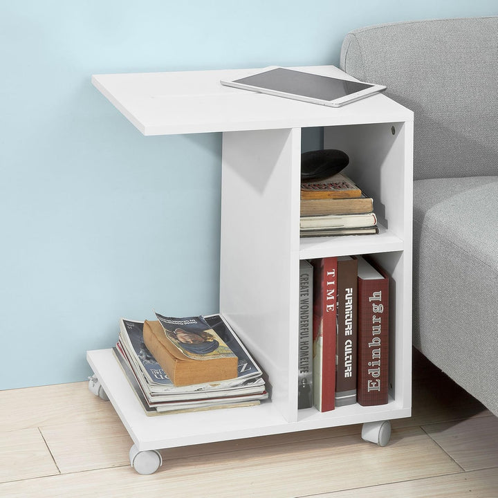 SoBuy® FBT48-W Beistelltisch mit Schlitz für iPad, Zeitungsständer Couchtisch Tisch mit Rollen weiss