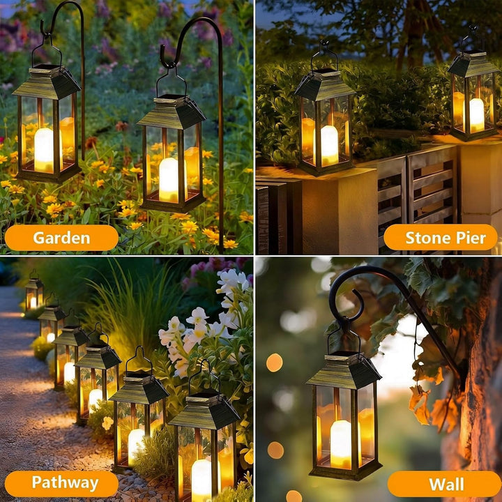 Yowin Solarlaterne für Aussen 2 Stück Solarlampen Garten mit Flammeneffekte Kerze, Hängend Solar Lat
