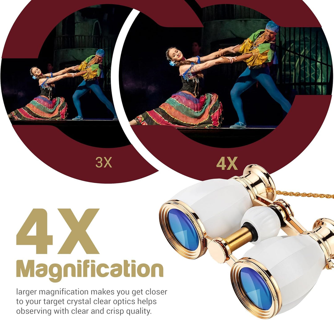 ESSLNB Operngläser 4X30 für Damen Theater Fernglas mit Kette und Tasche Optisches Glas für Oper Konz