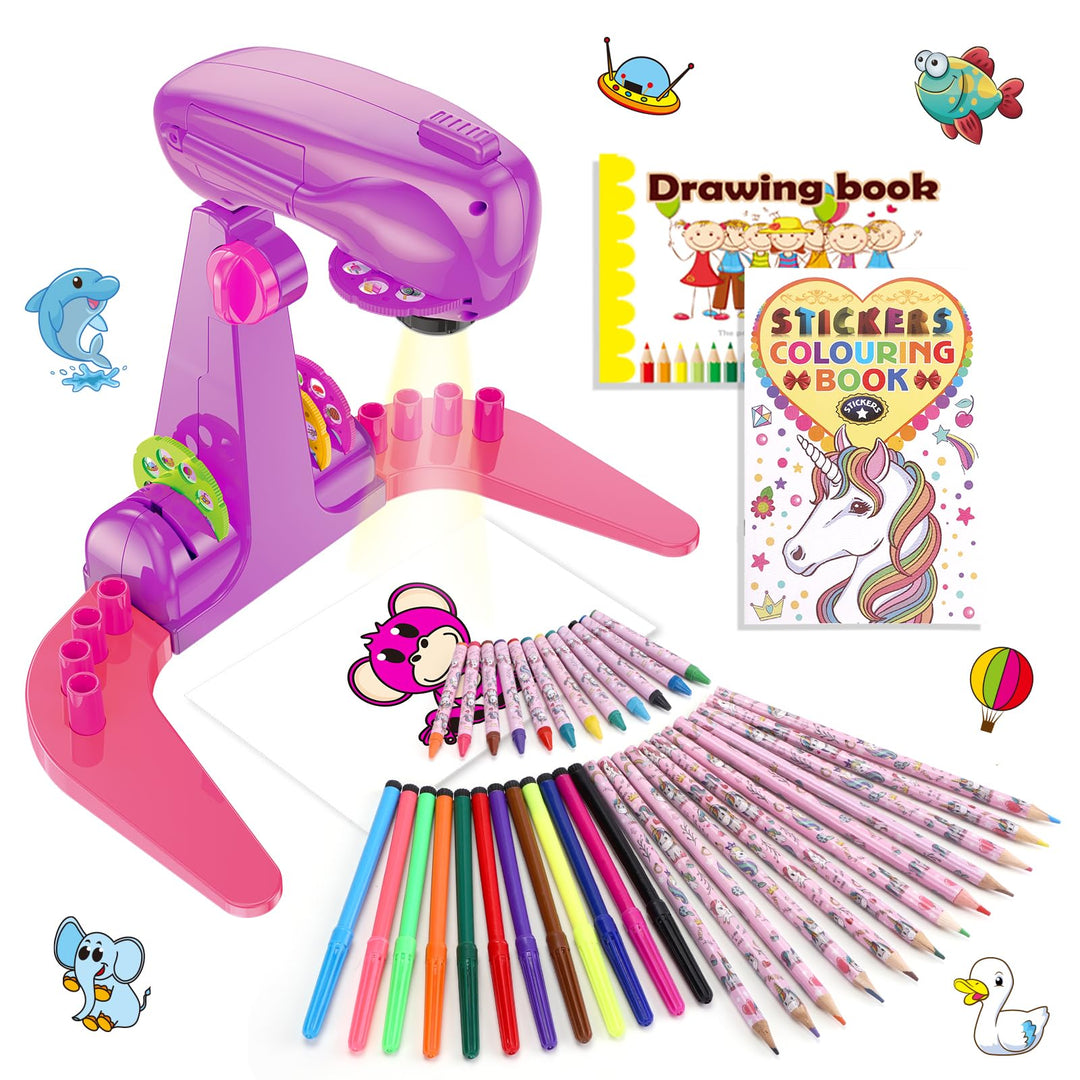 Sumsoltic Geschenk Mädchen Zeichenprojektor für Kinder Mit Wasserfarbenstifte, Einhorn-Malbuch, Zeic