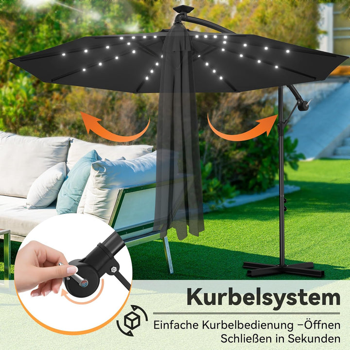 ACXIN Alu Sonnenschirme Ø350cm mit Solar LED Beleuchtung Ampelschirm mit Kurbelvorrichtung Höhenvers