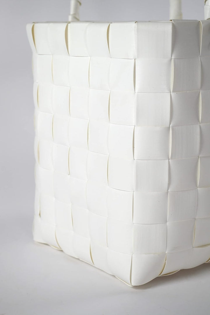 Kobolo Tasche Einkaufskorb geflochten Kunststoff Shopper - White XXL - 36x22x28 cm