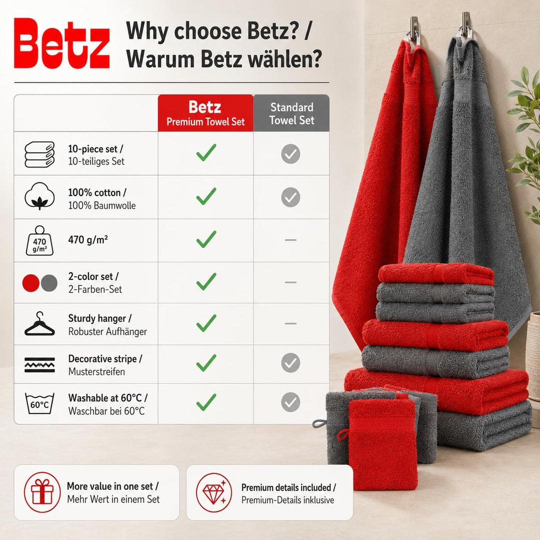 Betz Premium Frottier Handtuch-Set 10-teilig - 2X Duschtücher - 4X Handtücher - 2X Gästetücher - 2X