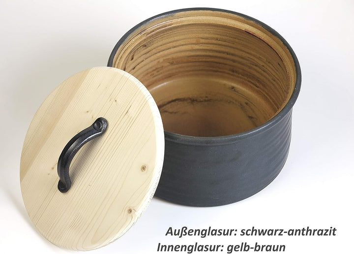 M – Brottopf für die kleinere Familie, schwarz-anthrazit, Keramik/Holz, für ein bis vier