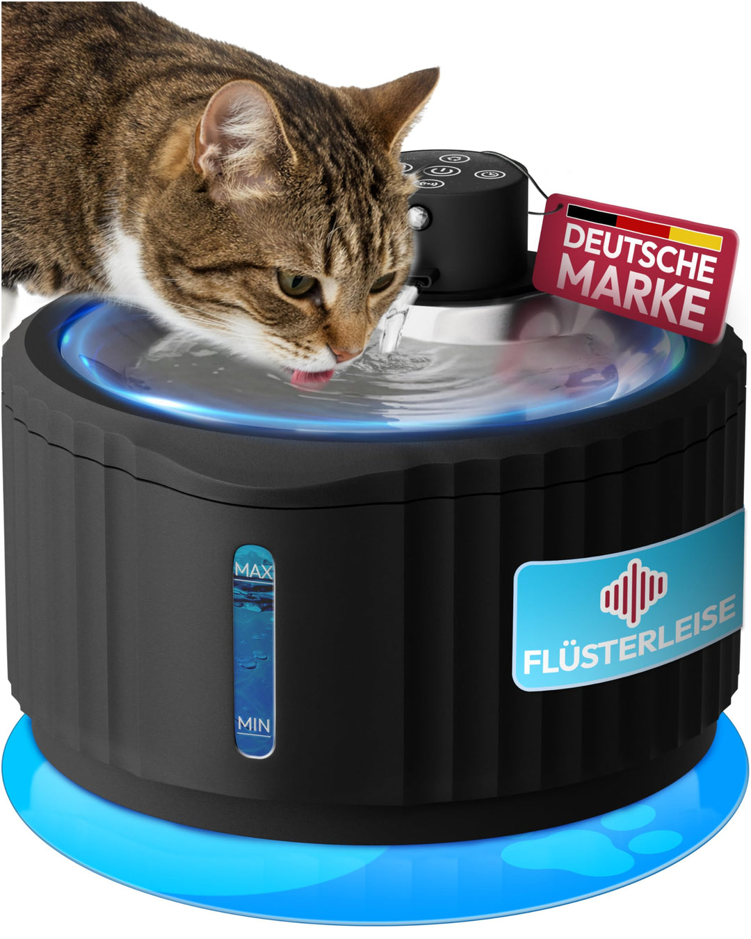 Miaura® Katzenbrunnen kabellos und super leise - Trinkbrunnen für Katze 2.8L Kapazität - Katzen Trin