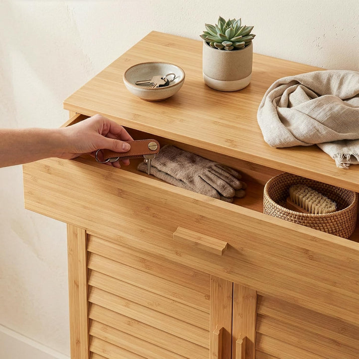 [en.casa] Schuhschrank Aarela mit 2 Türen Schrank schmal mit Schublade Flurschrank 3 Ebenen Schuhkom