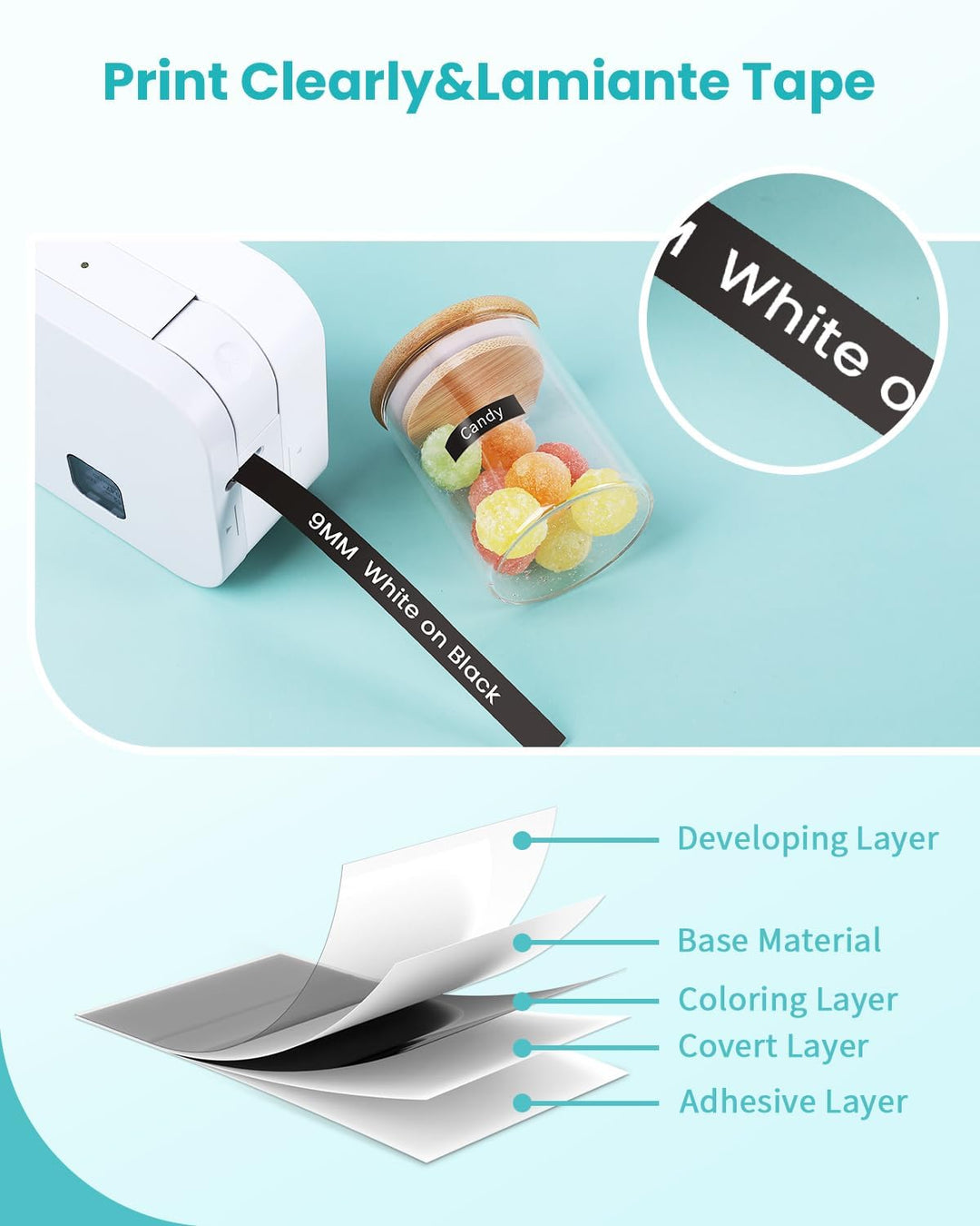 MarkField 4x TZe-325 9mm Weiss auf Schwarz Schriftband Kompatible für Brother P-Touch Bänder TZ TZe3