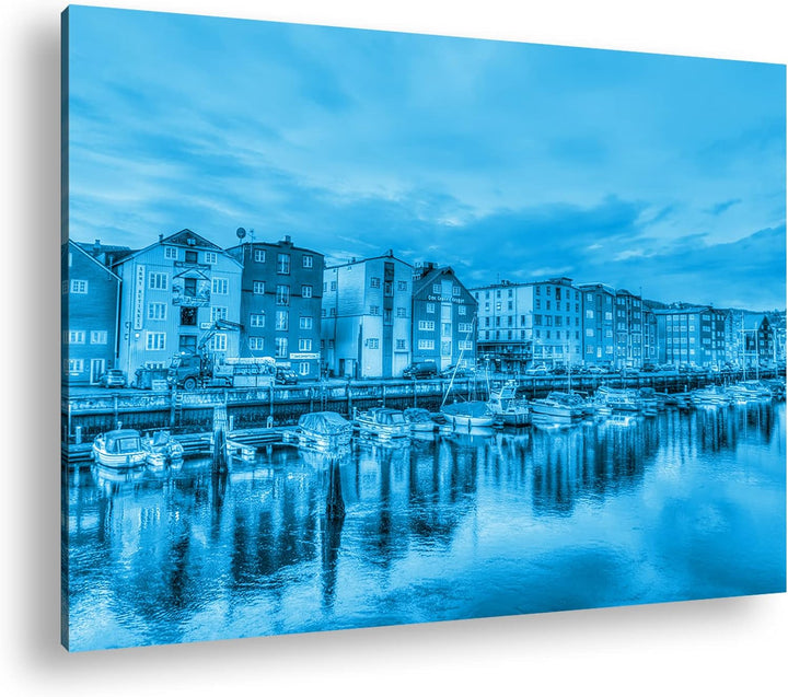 deyoli Trondheim in Norwegen Format: 60x40 Effekt: Monocrome Blau als Leinwand, Motiv fertig gerahmt