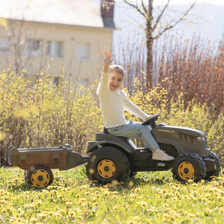 Smoby - Traktor Stronger XXL + Anhänger - Grosser Trettraktor für Kinder - Einstellbarer Sitz - Lenk