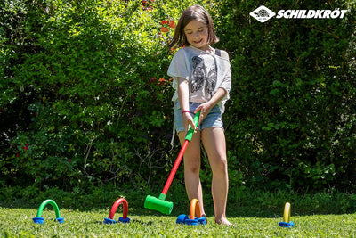 Schildkröt Soft Croquet Set, komplettes Krocket Set mit 2 Schlägern, 4 freistehenden Toren und 2 Bäl
