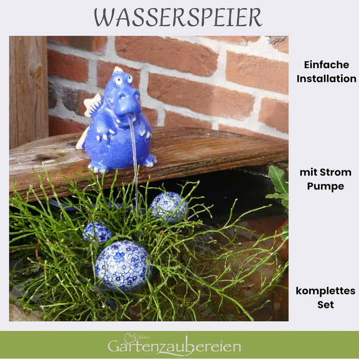 Storm's Gartenzaubereien Miniteich Set - Holzkiste mit Aufsatz Teich Becken für Wasserspeier Drache
