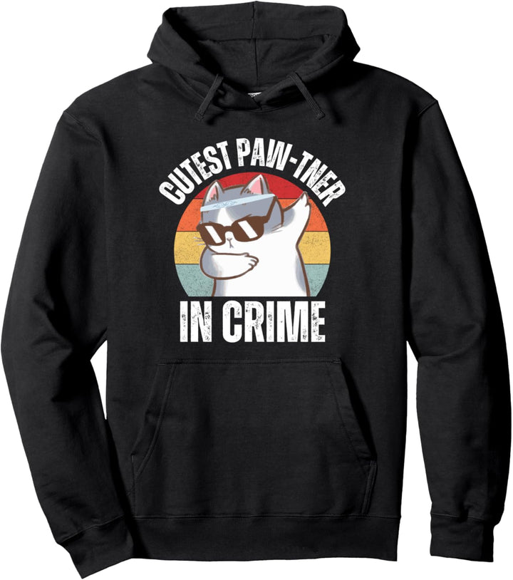 Cutest Paw-tner in Crime Funny Cute Cat lover Kitten Pet Mom Pullover Hoodie