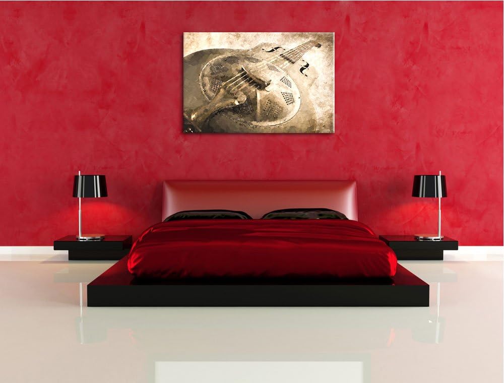 altmodische Gitarre aus Stahl Format: 100x70 auf Leinwand, XXL riesige Bilder fertig gerahmt mit Kei