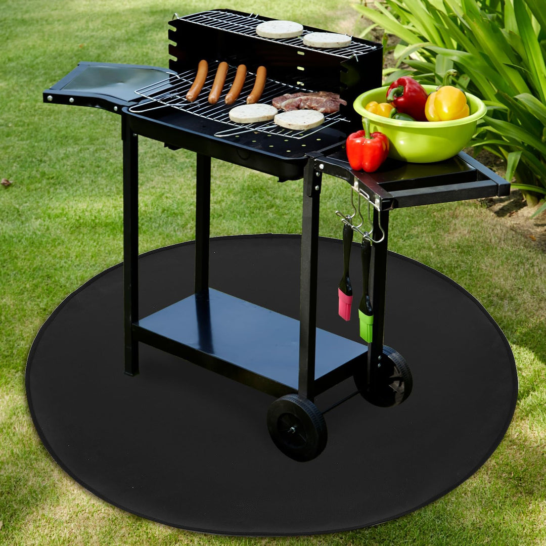 QWORK® Feuerfeste Unterlage Rund 100CM - Feuerschutzmatte für Feuerschale und Grill - Faltbare und L