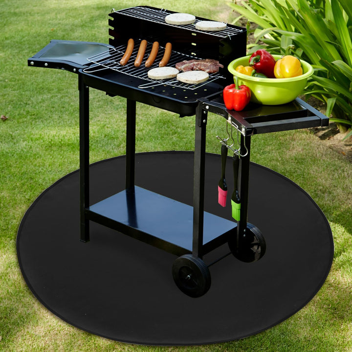 QWORK® Feuerfeste Unterlage Rund 100CM - Feuerschutzmatte für Feuerschale und Grill - Faltbare und L