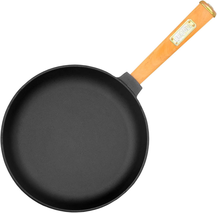 4BIG.fun Bratpfanne aus Gusseisen 26 cm BRIZOLL mit Holzgriff abschraubbar Frying Pan geeignet für a