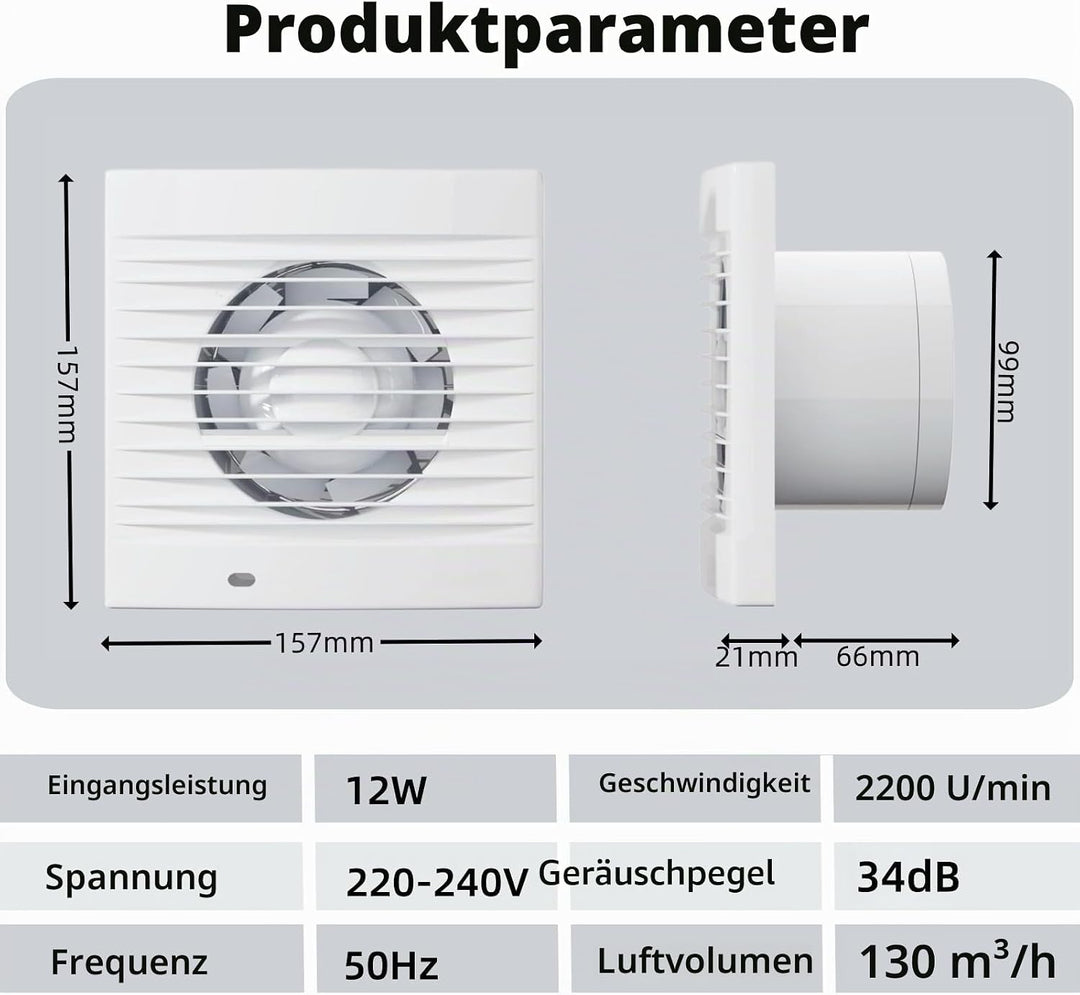 Badlüfter 100mm mit Rückstauklappe, Leiser Abluftventilator 12W Ventilator Badezimmer Lüfter mit 1,1