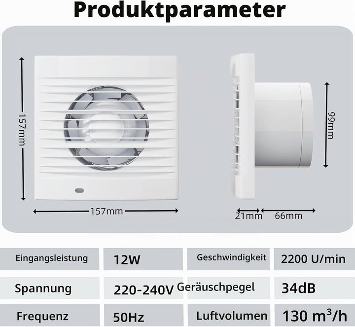 Badlüfter 100mm mit Rückstauklappe, Leiser Abluftventilator 12W Ventilator Badezimmer Lüfter mit 1,1