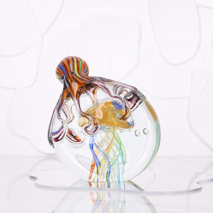 LCCCK Glas-Oktopus-Quallen-Statue – mundgeblasenes Glasdekor – Ozean-Figuren – Büro-Schreibtisch-Bri