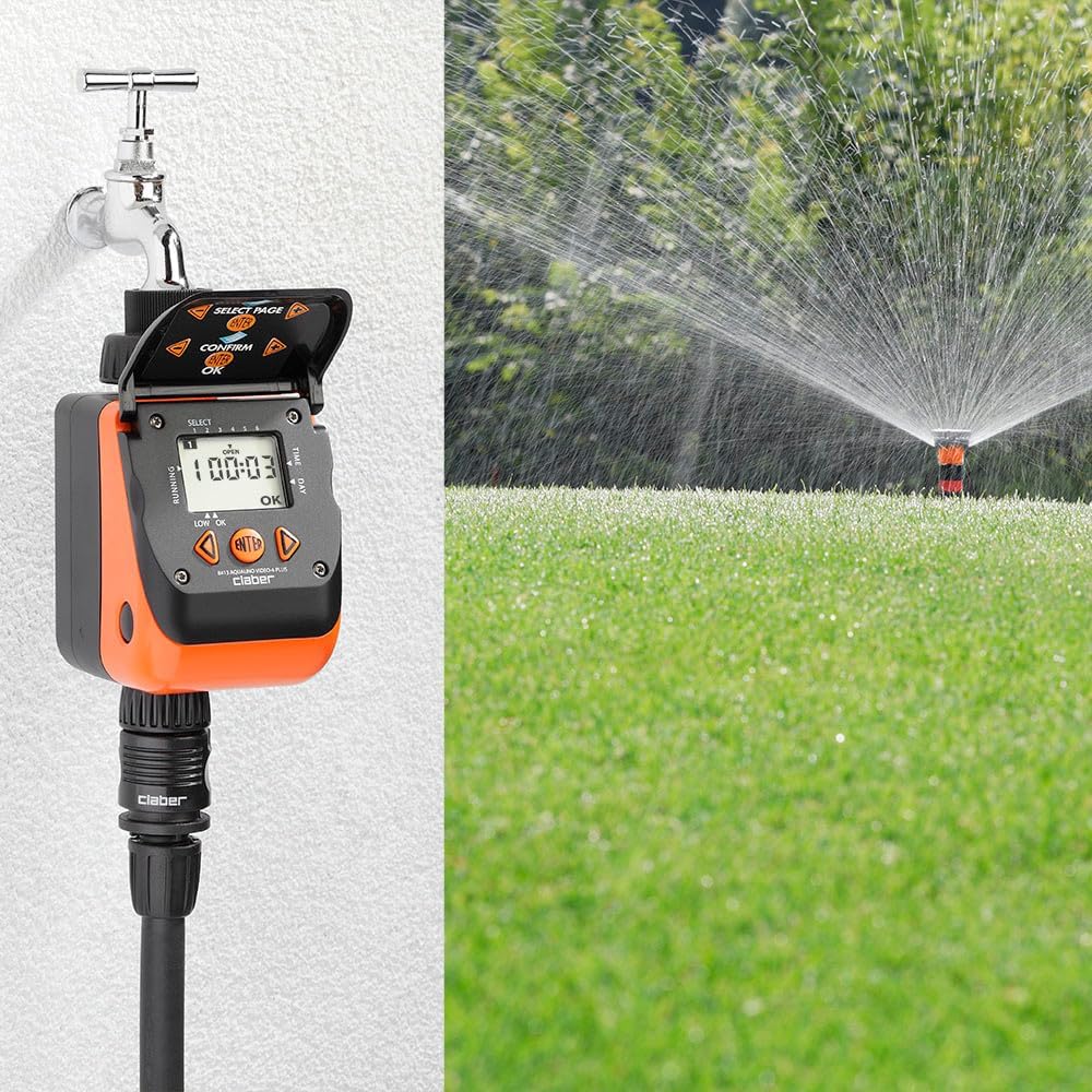 Claber D84130000 Aquauno Wasserzeitschaltuhr, bis zu 6 Bewässerungszyklen pro Tag